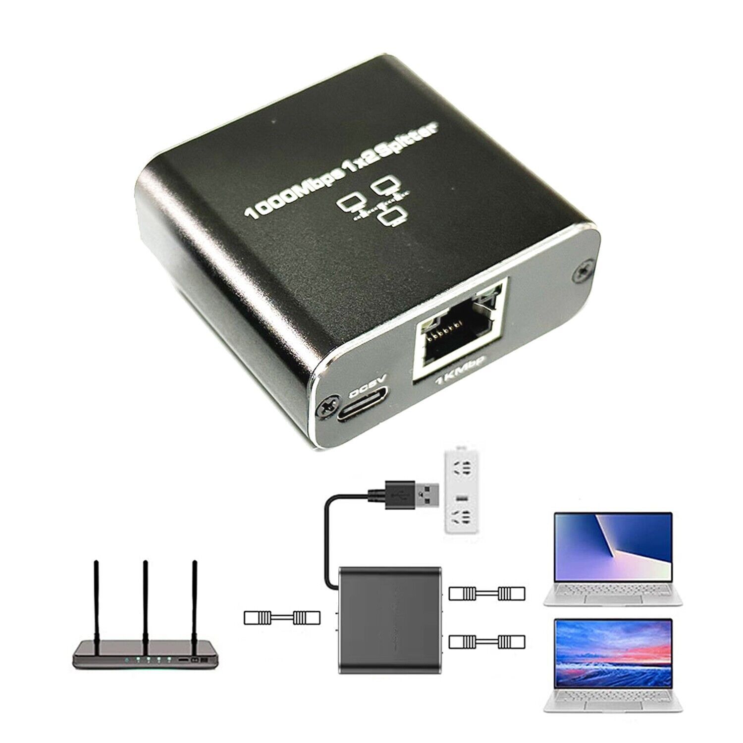 RJ45 Gigabit Ethernet Splitter 1000Mbps LAN Network Internet 1 to 2 Adapter lot