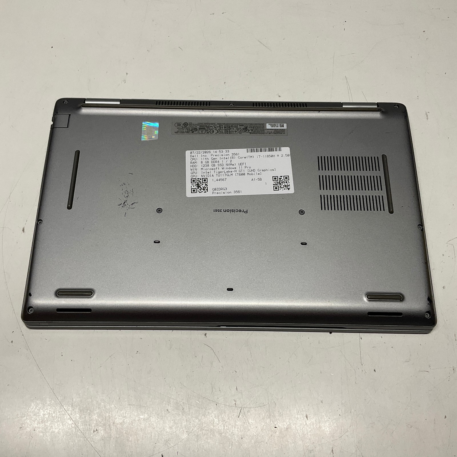 Dell Precision 3561 15.6″ i7-11850H @ 2.5GHz 8GB RAM 256GB SSD T600 Win 11 Pro