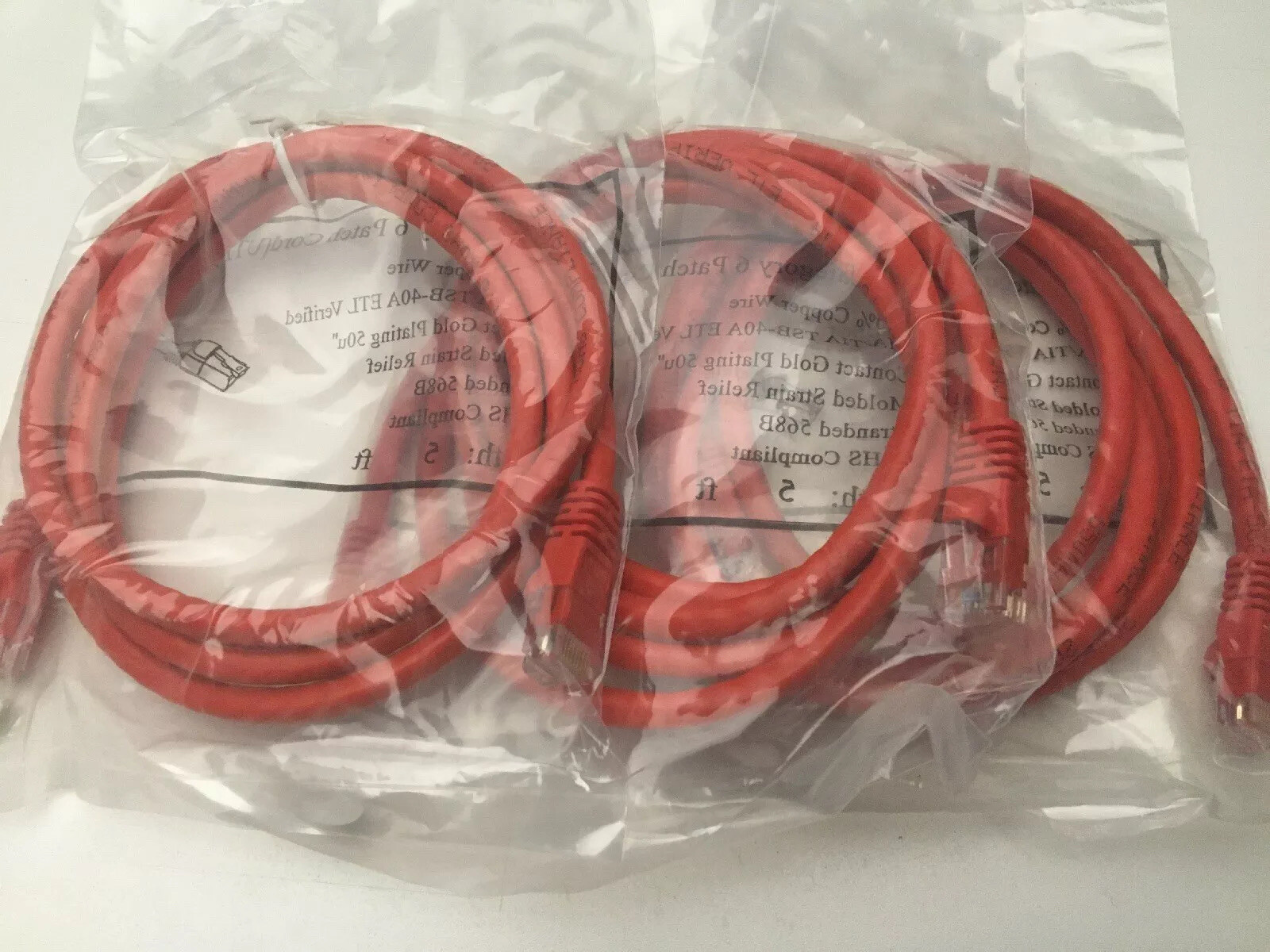 Lot 3 Cat6 Ethernet Patch Cable Network RJ45 Stranded UTP 24AWG 5ft Red 568b