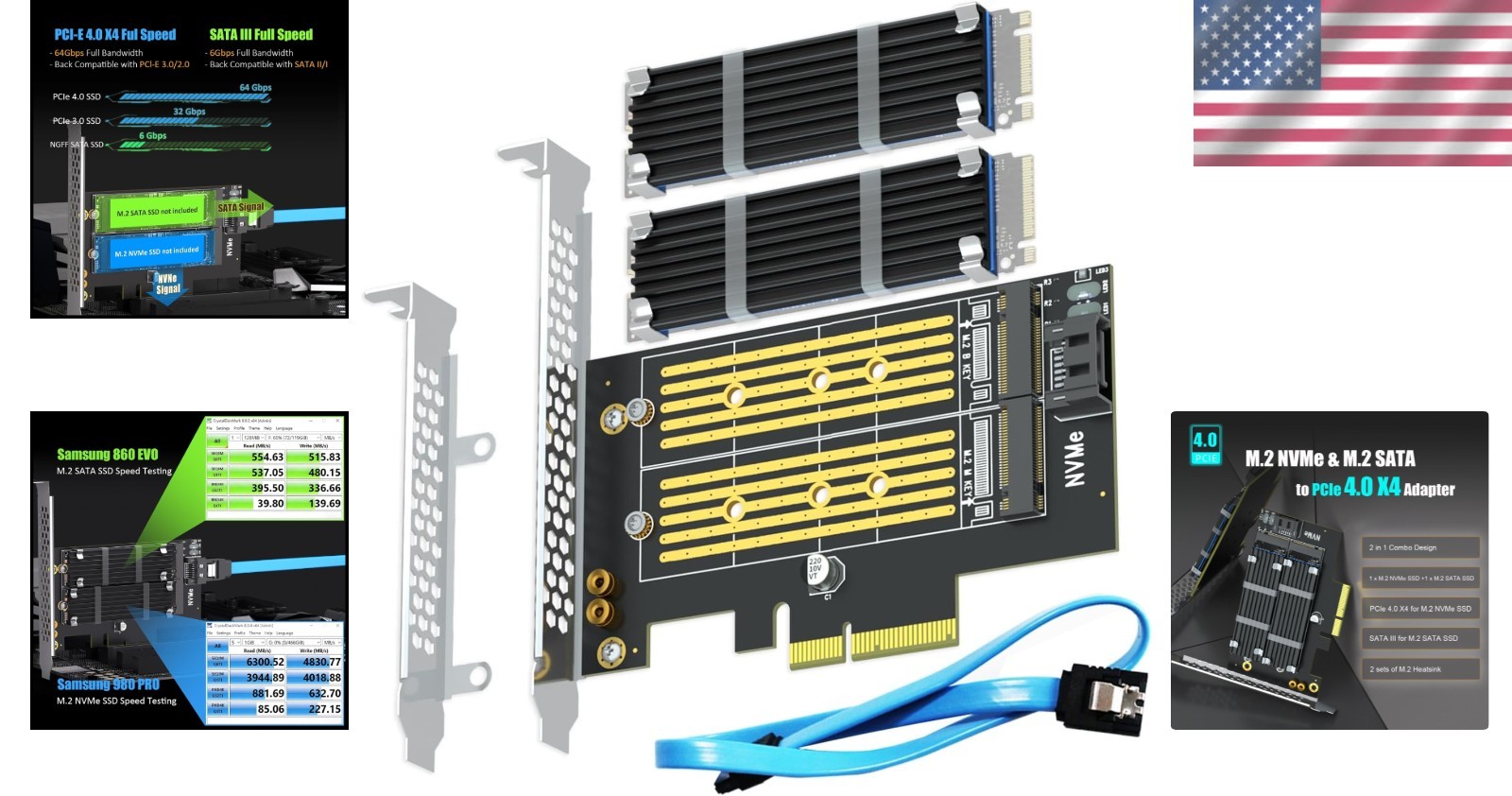 Versatile M.2 PCIe 4.0 X4 Adapter For NVMe & SATA SSD with Heatsinking Solutions