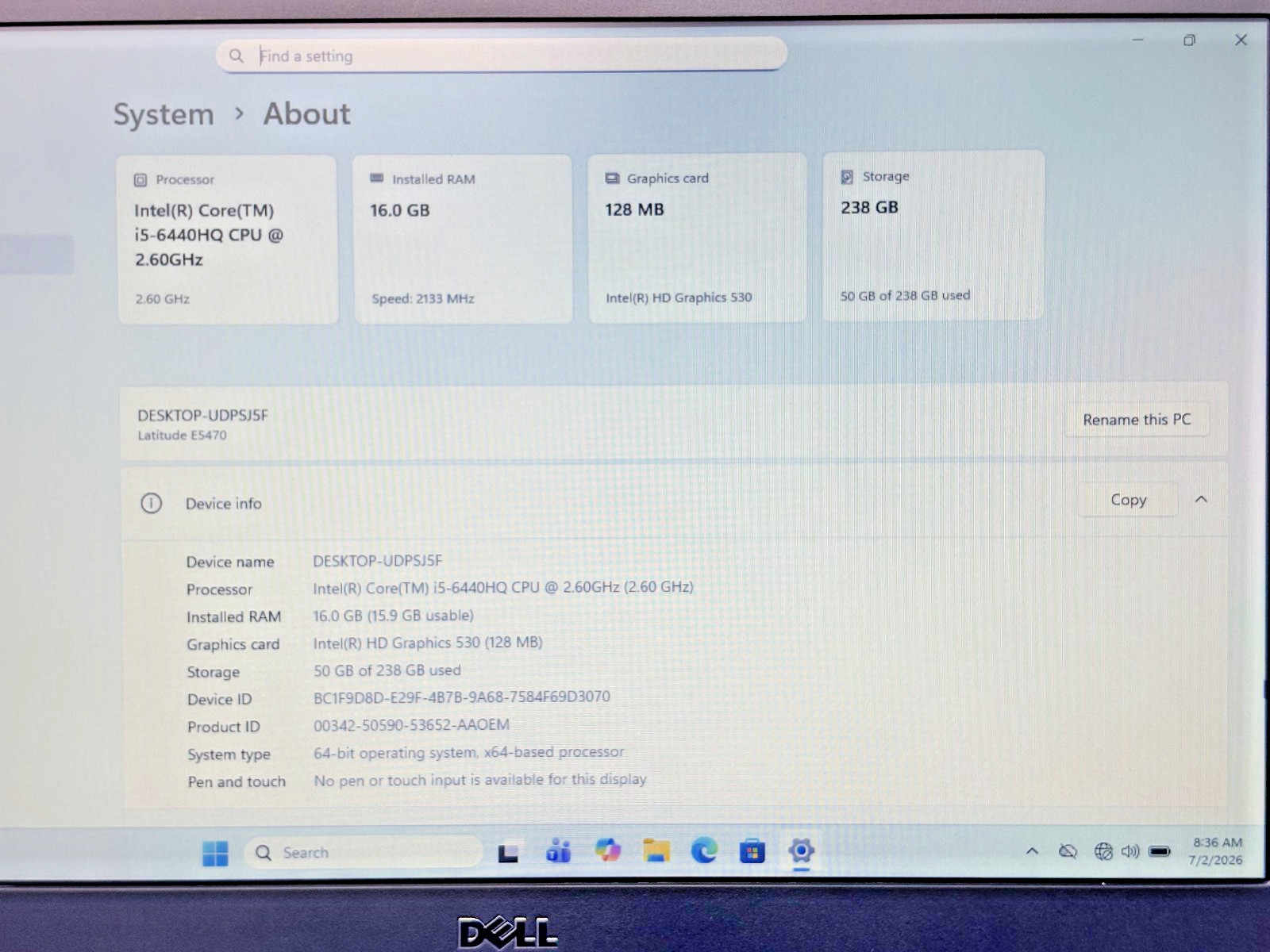 Dell Latitude E5470 Intel i5-6th Gen 2.60GHz 16GB RAM 256GB SSD Windows 11 Pro*