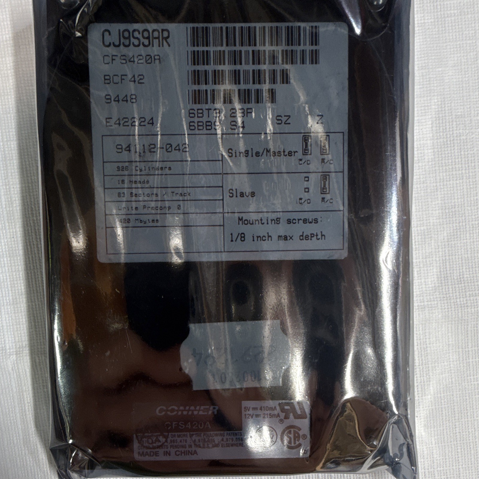 Conner CFS420A 420MB 3.5″ IDE/PATA Internal HDD 3600RPM 64KB Cache PC