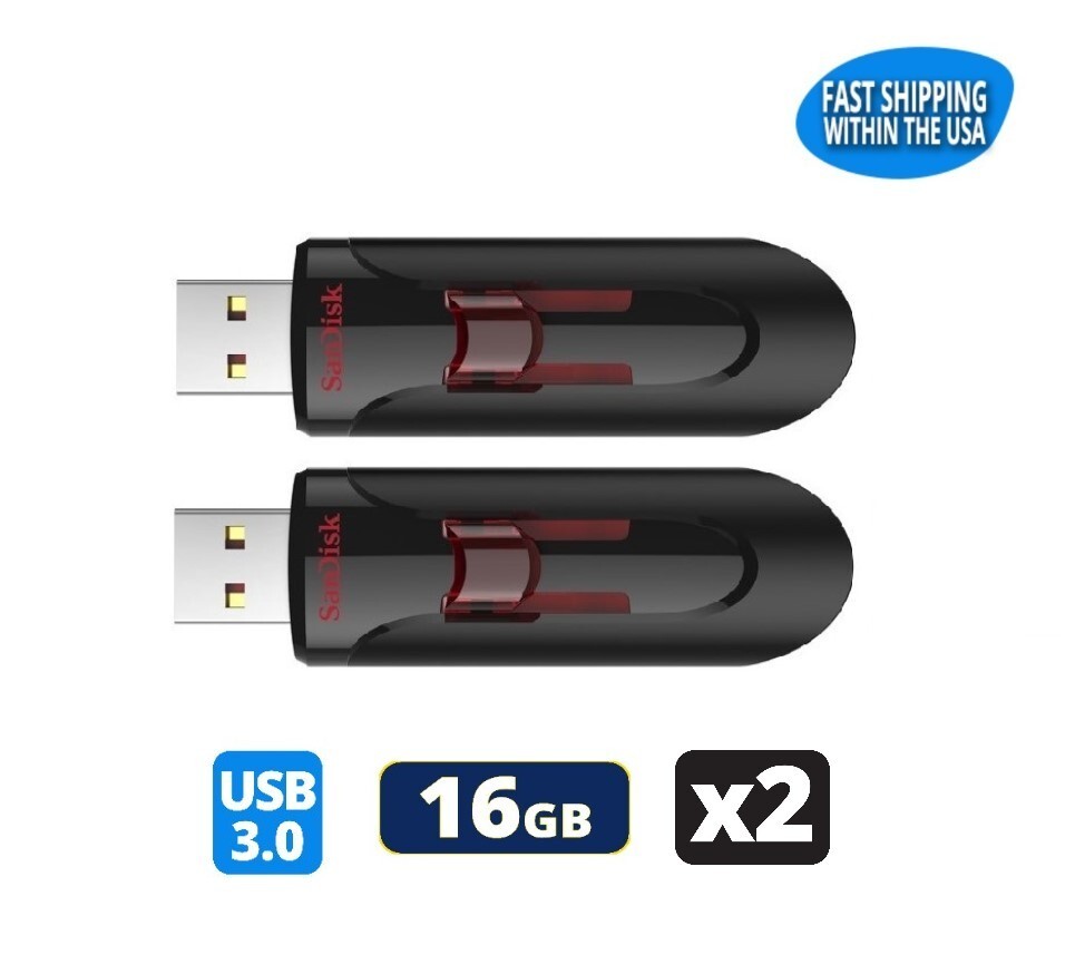 Sandisk Cruzer Glide 16GB 3.0 Flash Drive USB Thumb Drive (2 Pack)