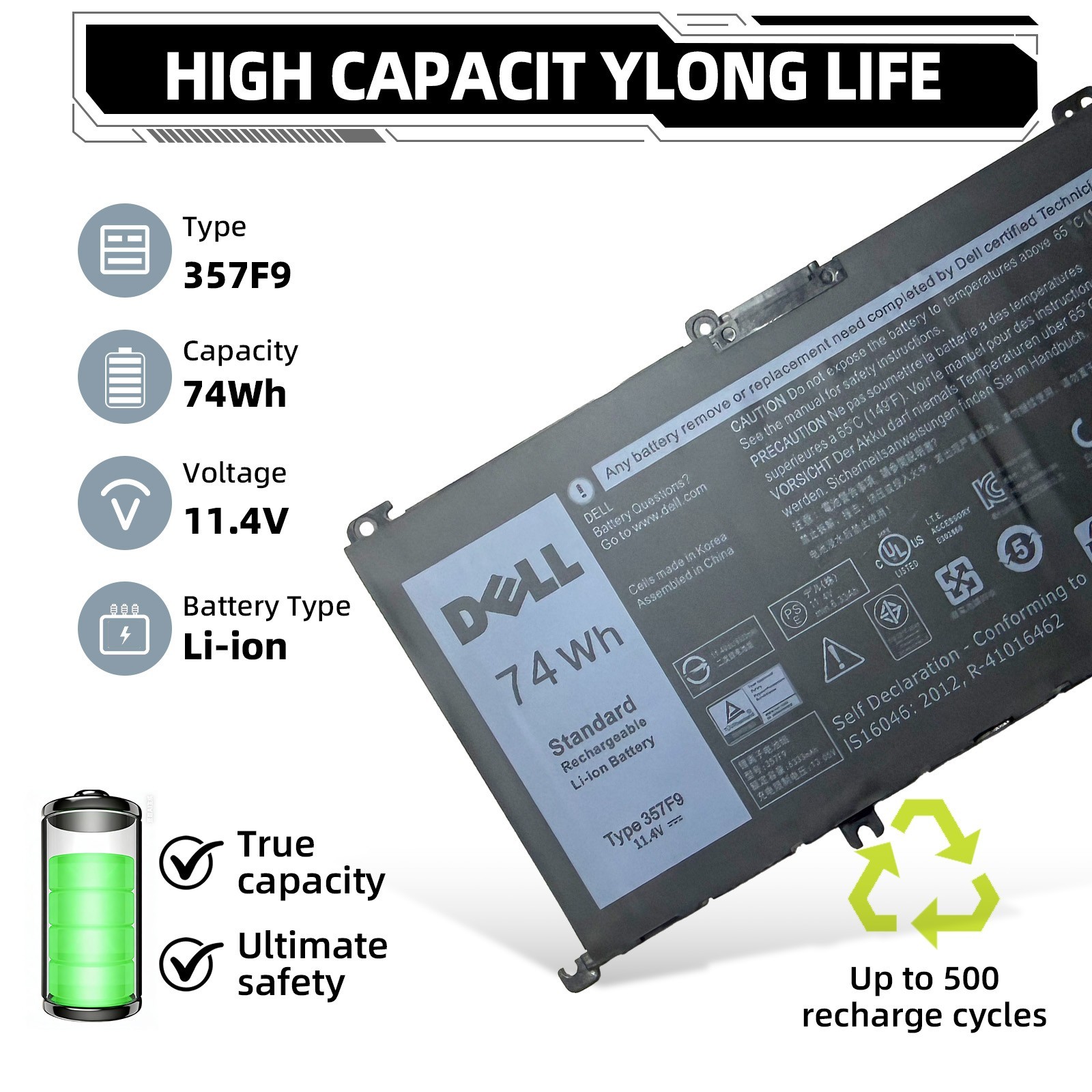 New Genuine 11.4V 74Wh Battery For Dell Inspiron 15 7559 7567 Type 357F9 71JF4