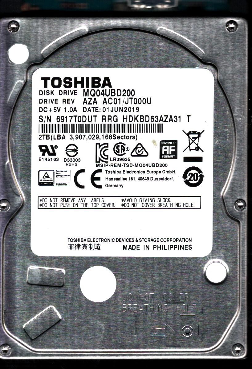 MQ04UBD200 HDKBD63AZA31 T REV: AZA AC01/JT000U 2TB JUN 2019 PHILIPPINES TOSHIBA