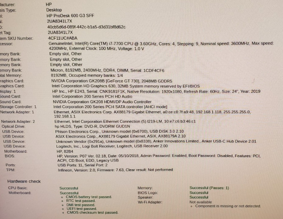 HP ProDesk 600 G3 SFF Intel Core i7-7700 @ 3.60GHz 8GB RAM No HDD/SSD