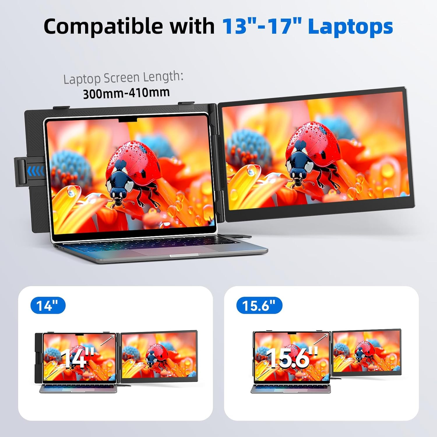 14″ FHD Laptop Screen Extender, Portable Plug&Play Monitor for Travel Work