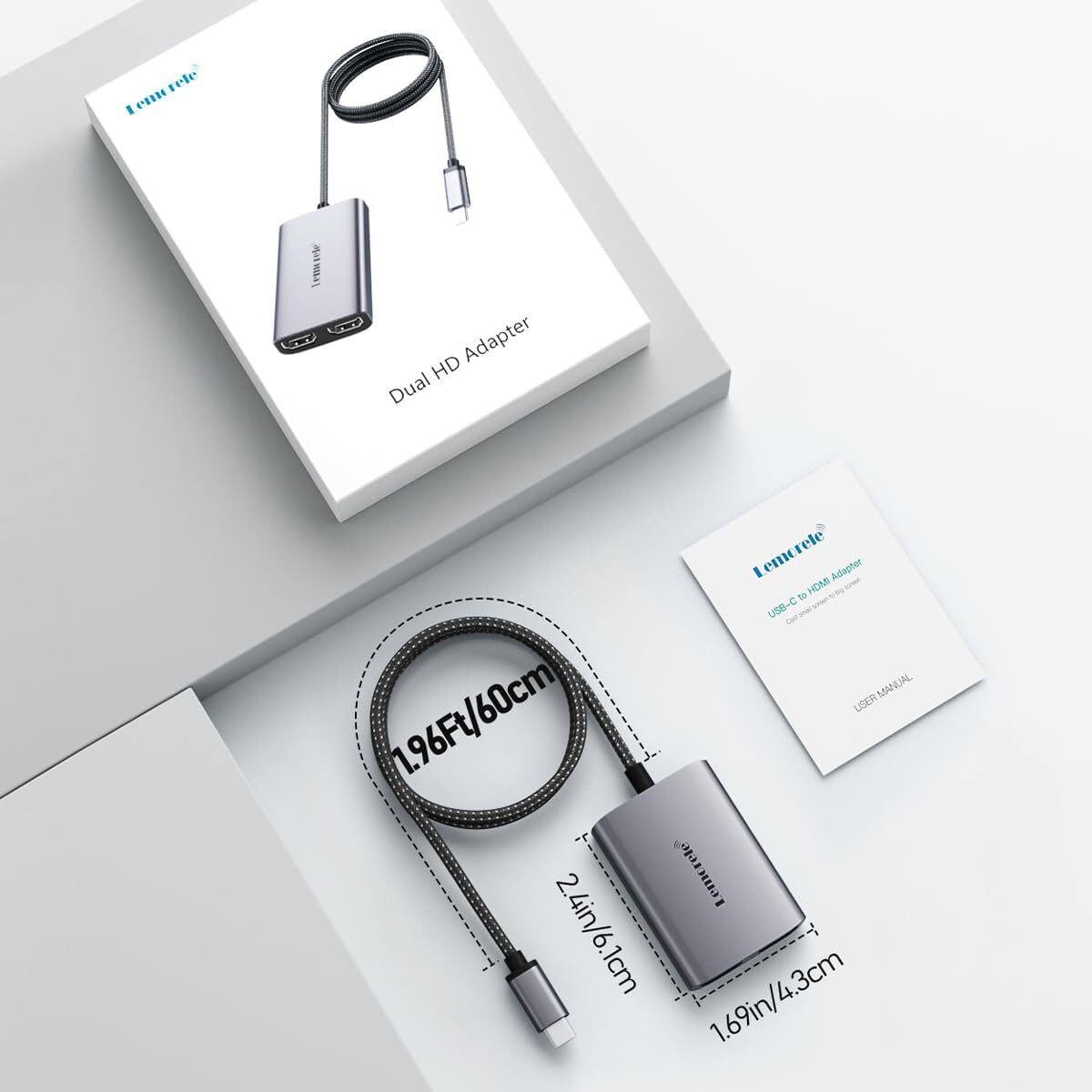 USB-C to Dual HDMI Adapter 4K 60Hz Multi Monitor Converter MacBook Pro Air M1 M2