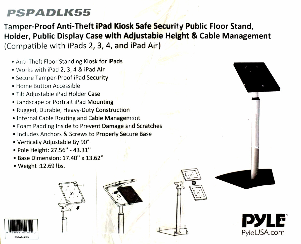 Pyle iPad Floor Stand Holder Display Case Universal Anti Theft PSPADLK55 OBO