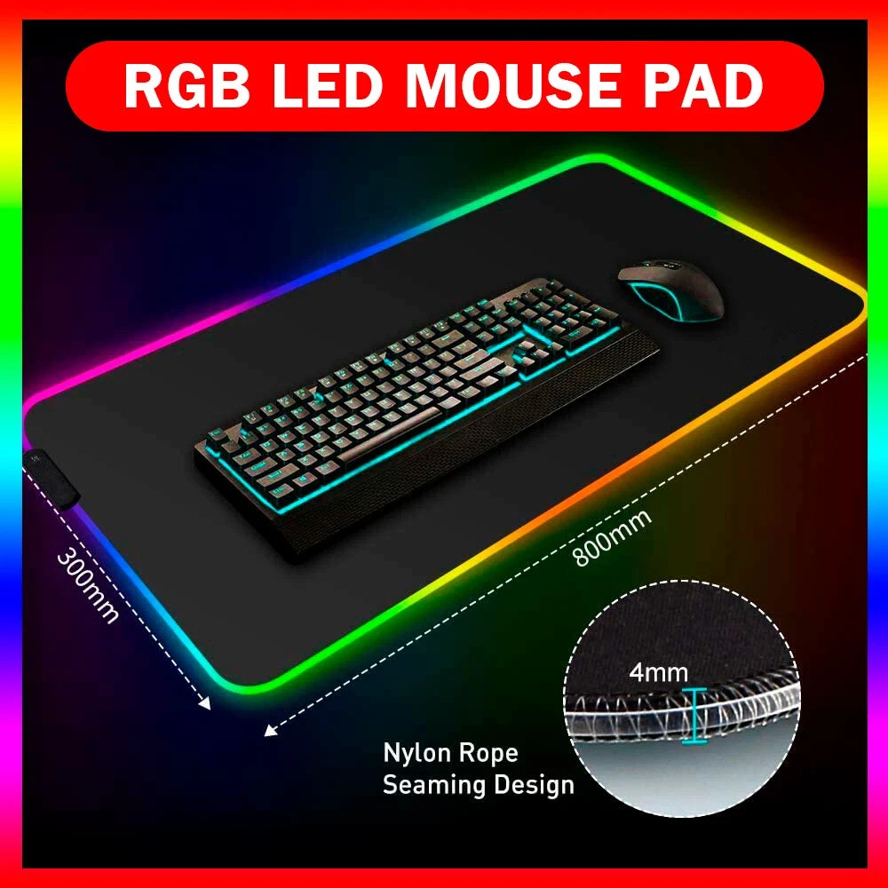 Gaming Mouse Pad RGB LED Light Computer Keyboard Mouse Mat XXL Extra Large Size