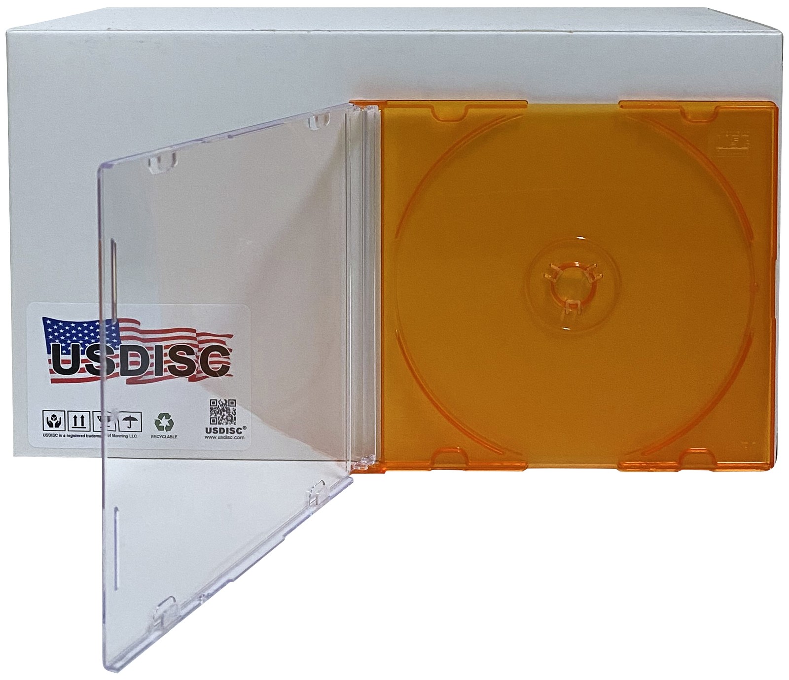 USDISC CD Jewel Cases Slimline 5.2mm, Single 1 Disc (Clear Orange) Lot