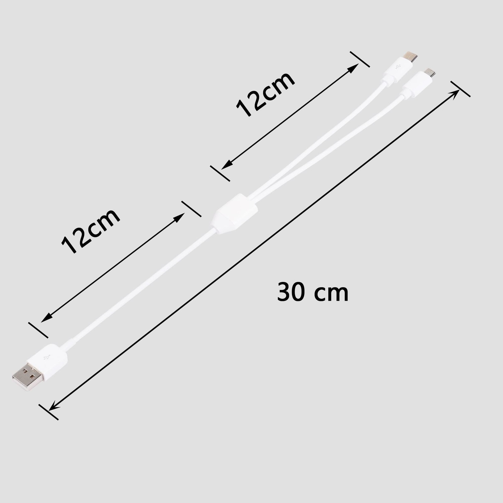 CERRXIAN 0.3m 2 in 1 USB 2.0 Type A to Micro and C 0.3m, White