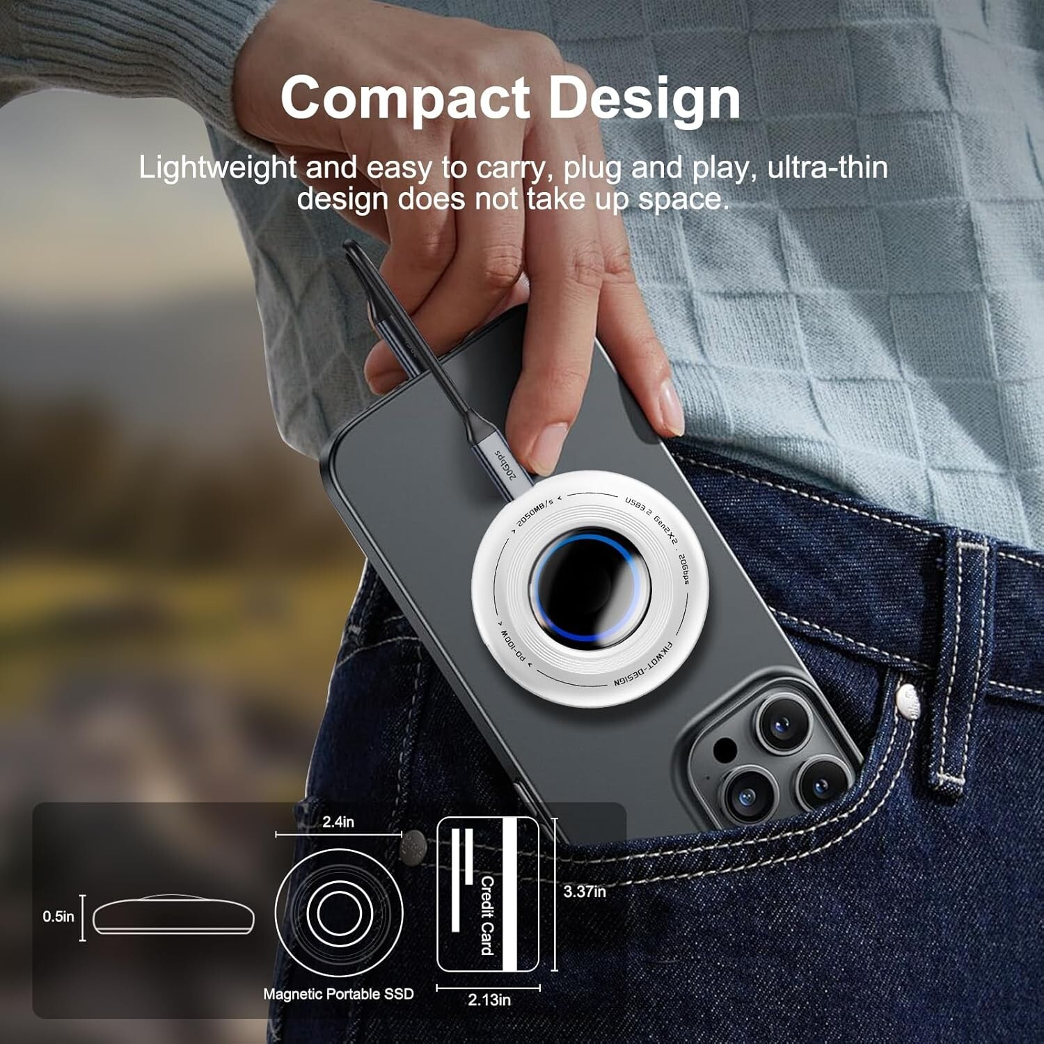 Fikwot FP108 External SSD 1050MBs Portable Solid State Drives with Magnetic Ring
