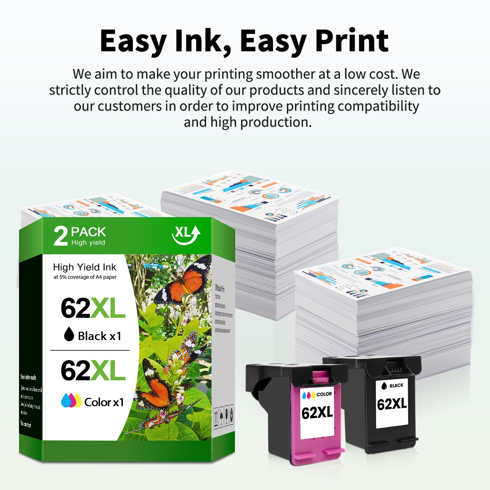 Black /Tri-color Ink Cartridge For HP 62 62XL ENVY 5660 7640 7645 Officejet 5740