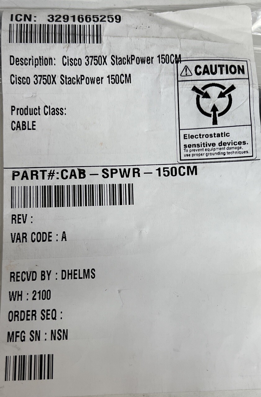 2x CAB-SPWR-150CM For Cisco 3750X Stack Power Cable 37-1121-01 1.5m , 3291665260