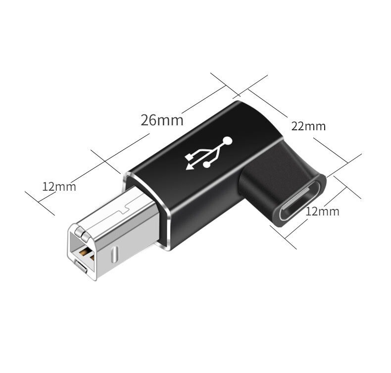 USB Type-C Female to USB B Male Adapter Straight For Scanner Printer Converter