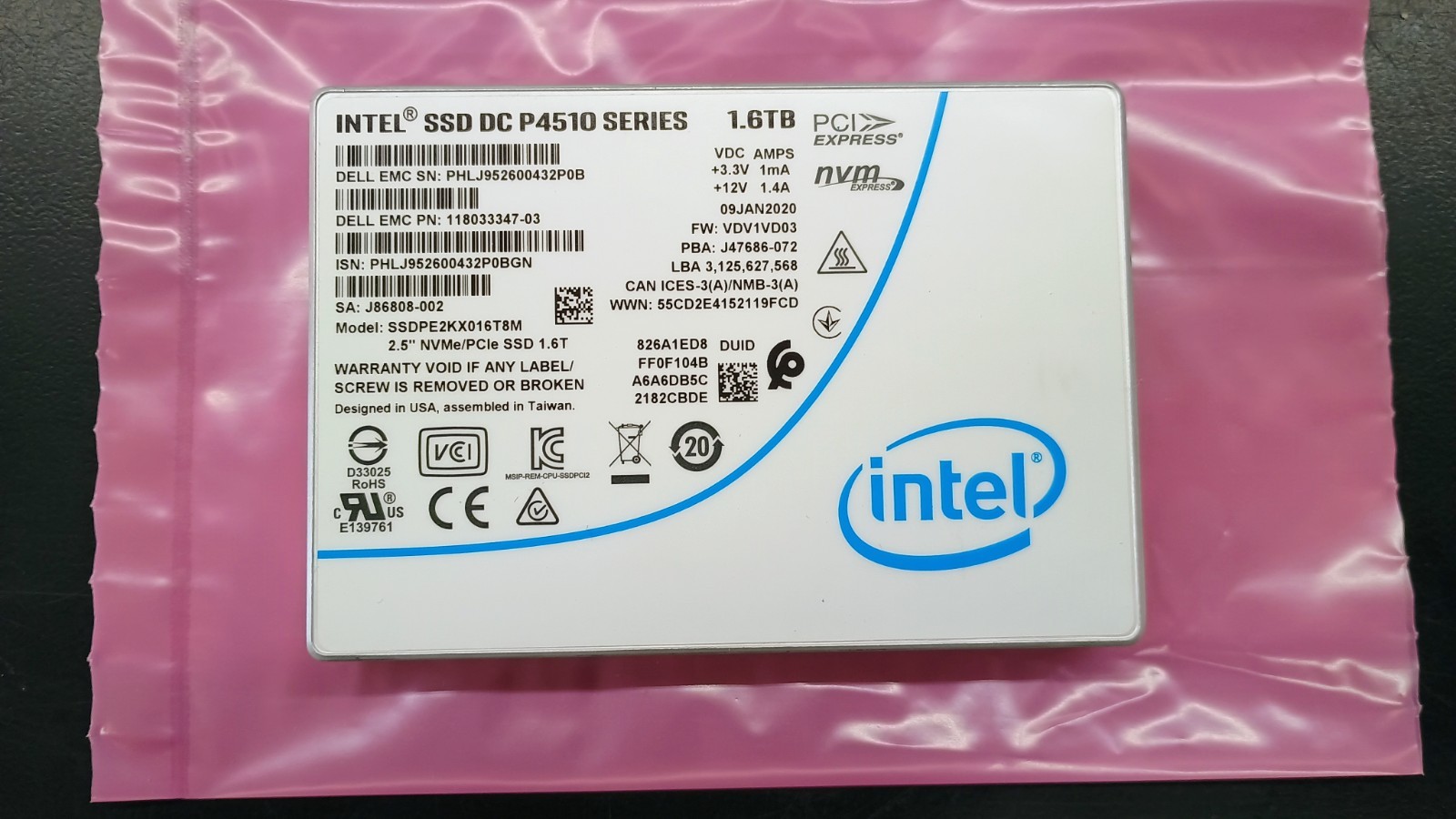 Intel DC P4510 1.6TB U.2 NVMe SSD 2.5″ SSDPE2KX016T8M – Tested