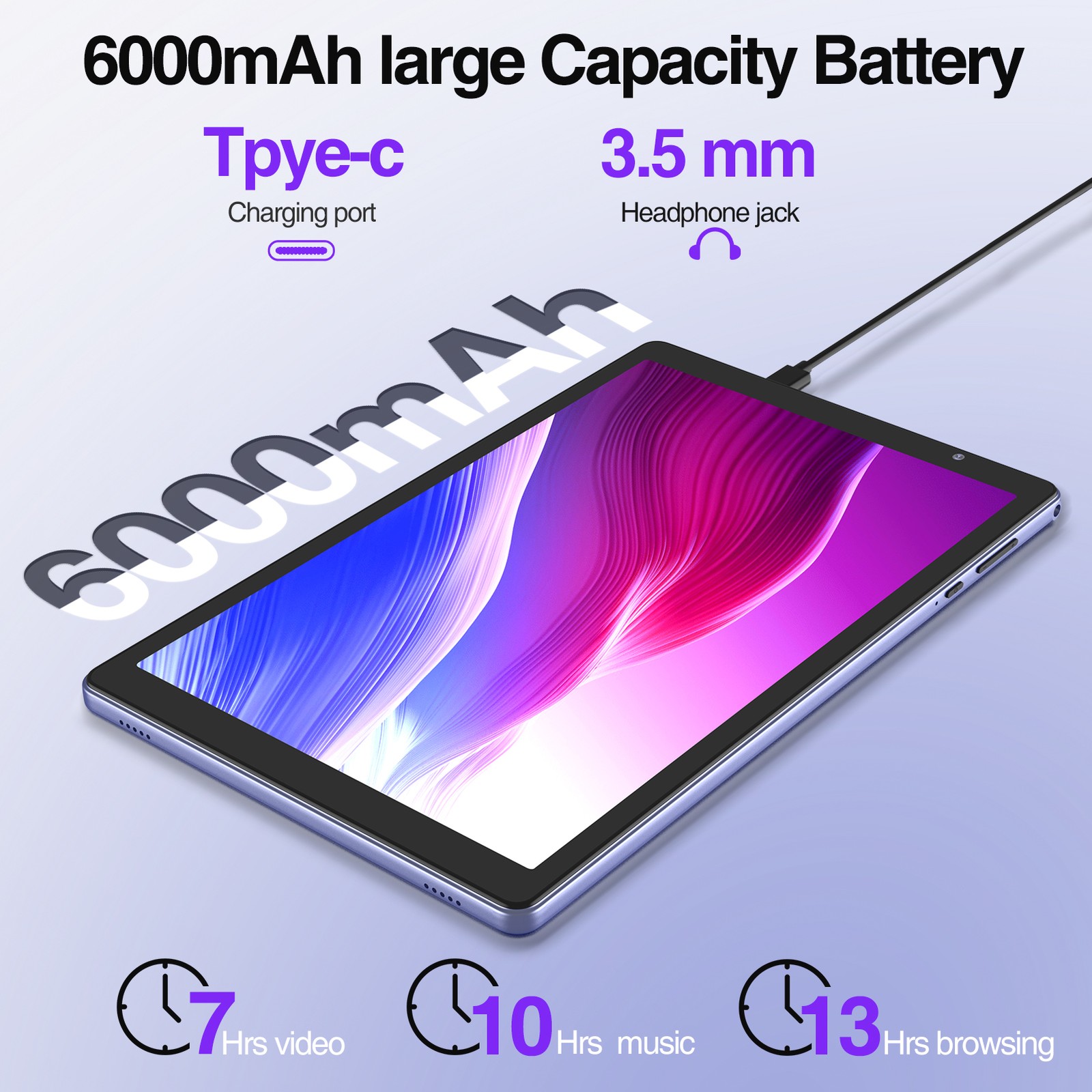 10 Inch Android 14 Tablet PC PAD 32GB ROM Quad-Core WIFI 6000mAh Dual Camera NEW