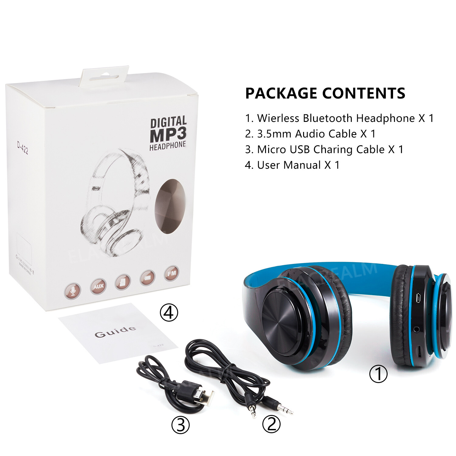 Blue Wireless Bluetooth Foldable Headphones Over Ear Hi-Fi Stereo Headset PC TV
