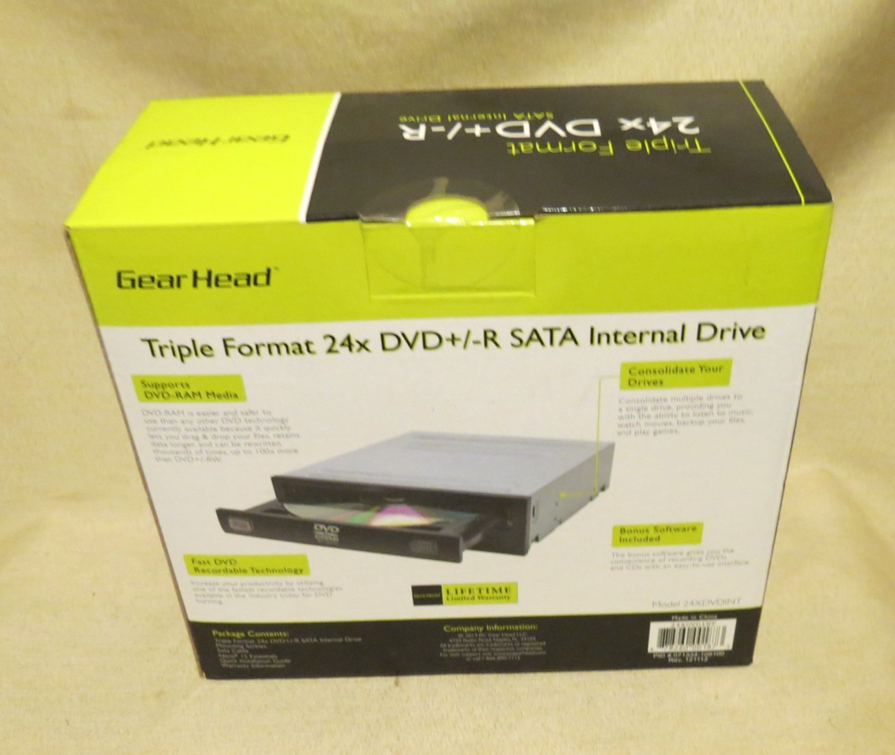 SEALED NIB Gear Head 24XDVDINT Triple Format 24X DVD+/-R SATA Internal Drive NEW