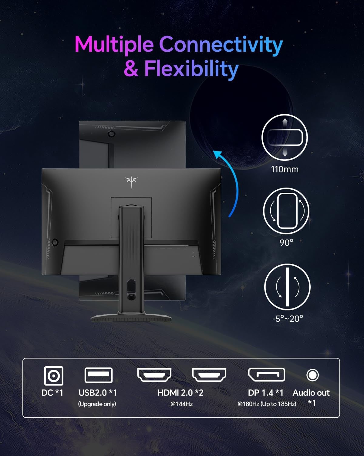 KTC H24T7 24″ Gaming Monitor 180Hz,2K 1440P Computer Monitor,Fast IPS,HDR400,1ms