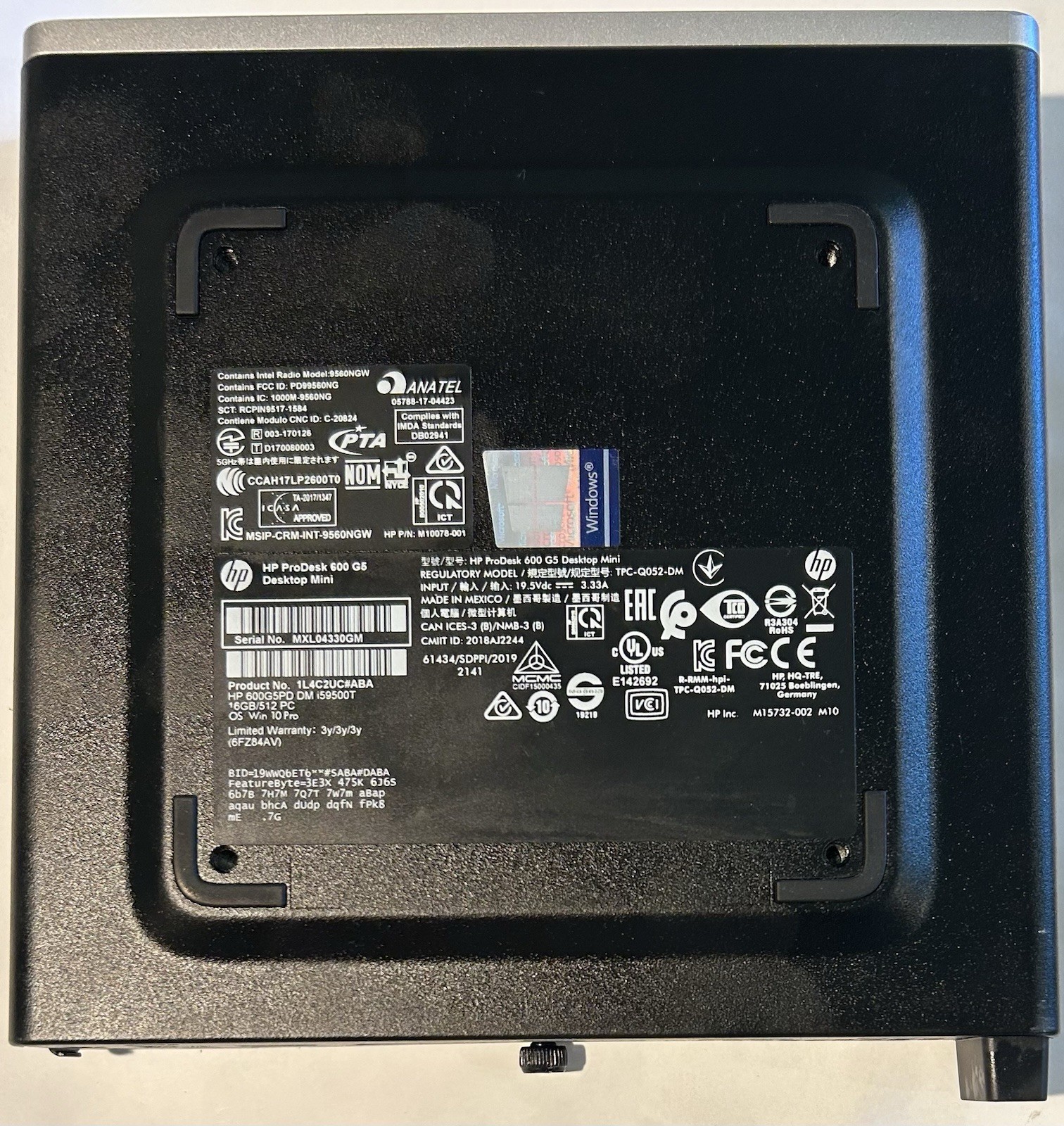 HP ProDesk 600 G5 Mini Core i5-9500T 2.2GHz 16GB RAM 256GB Nvme WiFi Win 11 AC