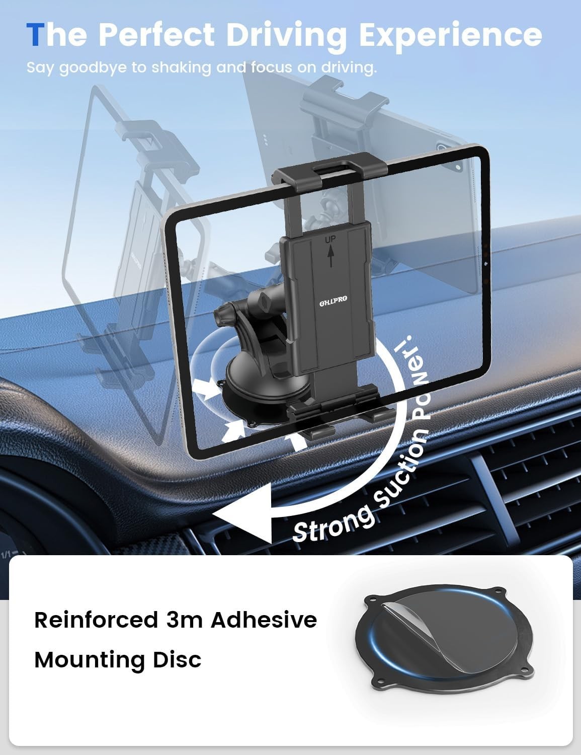 Heavy Duty Tablet Mount | Car Truck Dash/Windshield Holder for 4.7″-12.9″ iPad