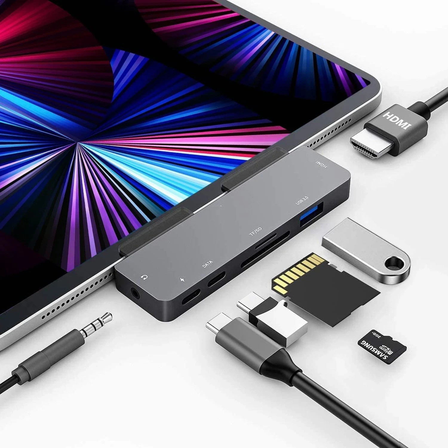 iPad Pro USB C Hub Adapter for iPad Pro 2024 M4 M2 M1,7-in-1 Hub with 4K@60Hz…