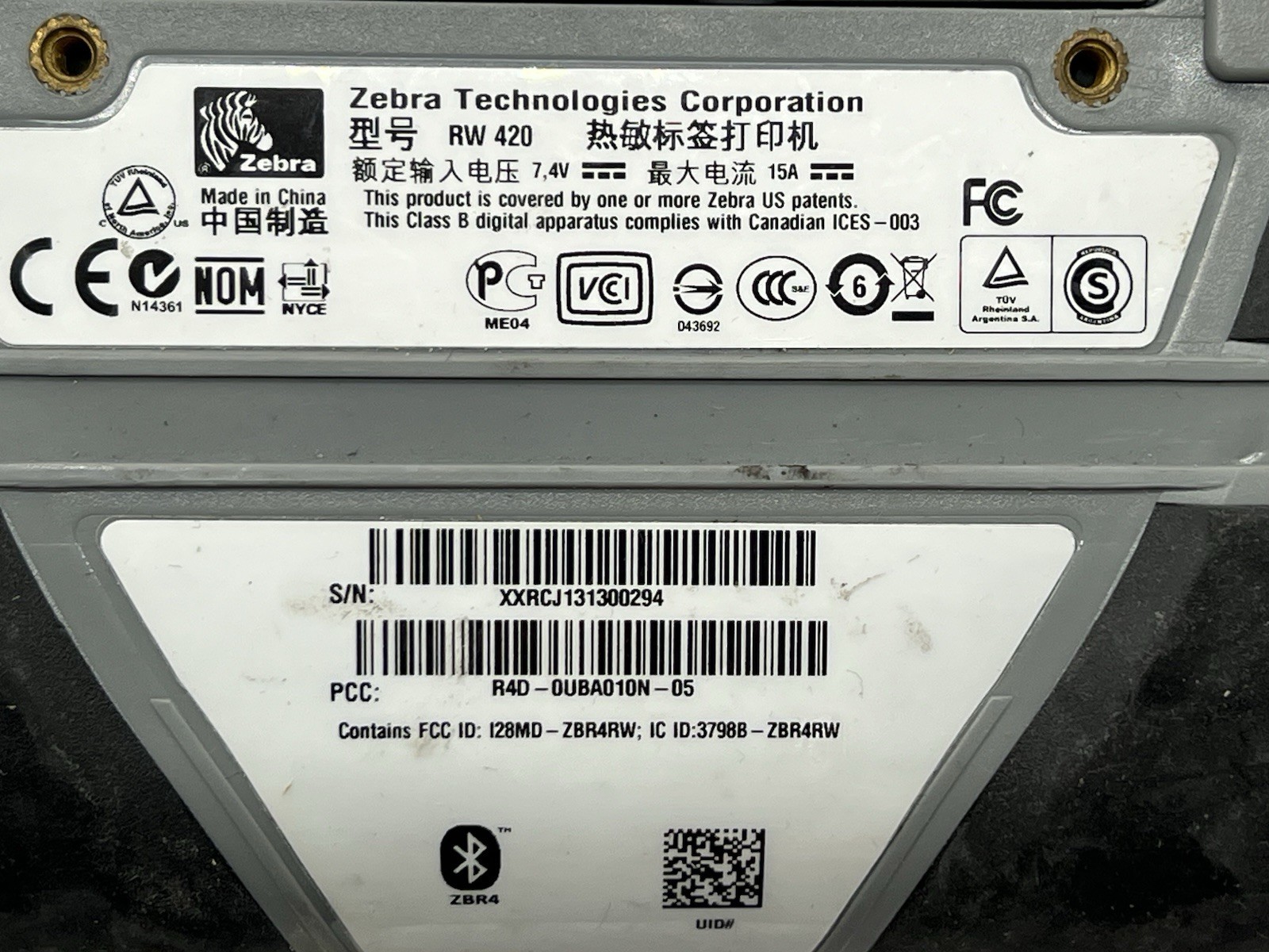 Zebra RW420 Wireless Mobile Printer-No Power Supply