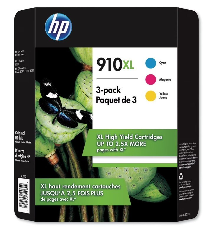 Genuine HP 910XL Ink Cartridges 3-Pack 3YM86BN • Cyan, Magenta & Yellow 2026+