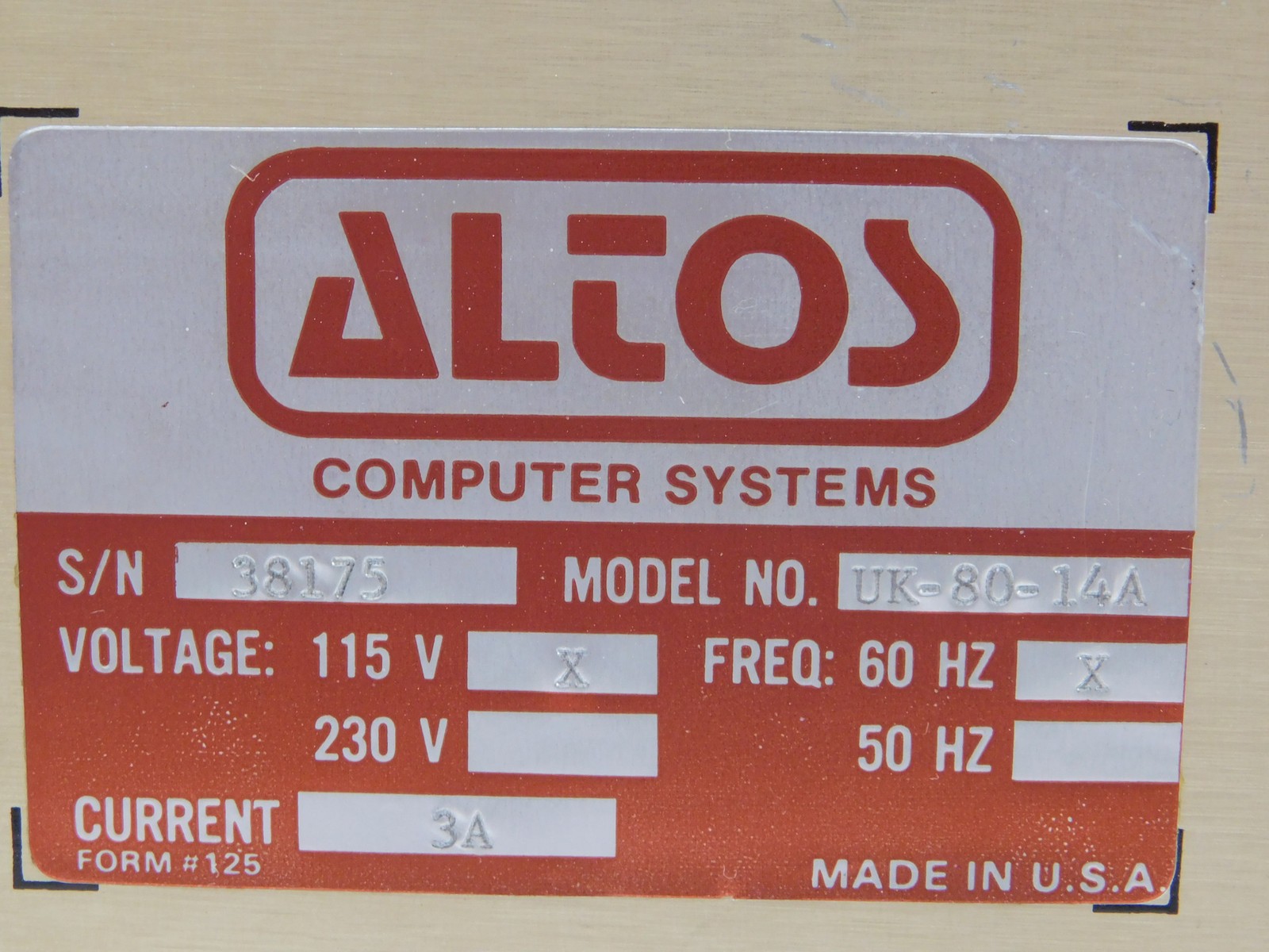 Altos Computer Systems UK-80-14A Vintage Computer Hard Drive (untested)