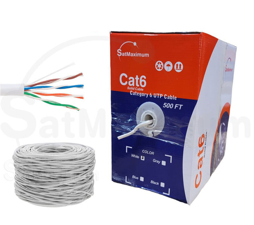 CAT6 UTP 500 Ft Bulk Roll Ethernet Network Cable 23AWG CCA Solid Wire WHITE