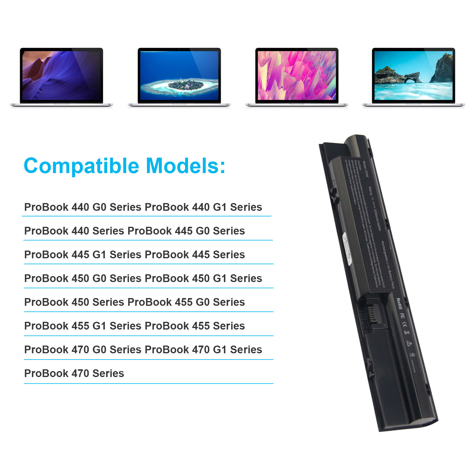 FP06 FP09 Battery for HP ProBook 440 445 450 470 G0 455 G1 708457-001 5200mAh