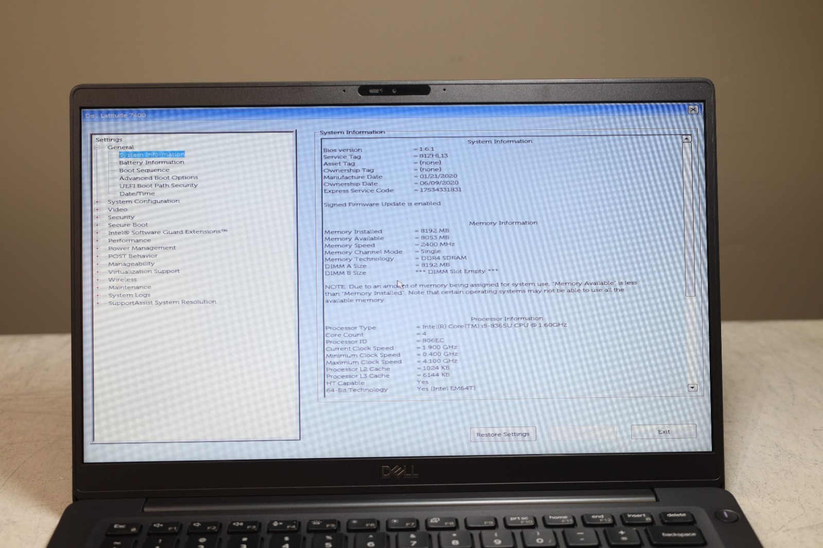 Dell Latitude 7400 Intel Core(TM) i5-8365U CPU 1.60GHz-8GB RAM-256GB NVMe-NO OS