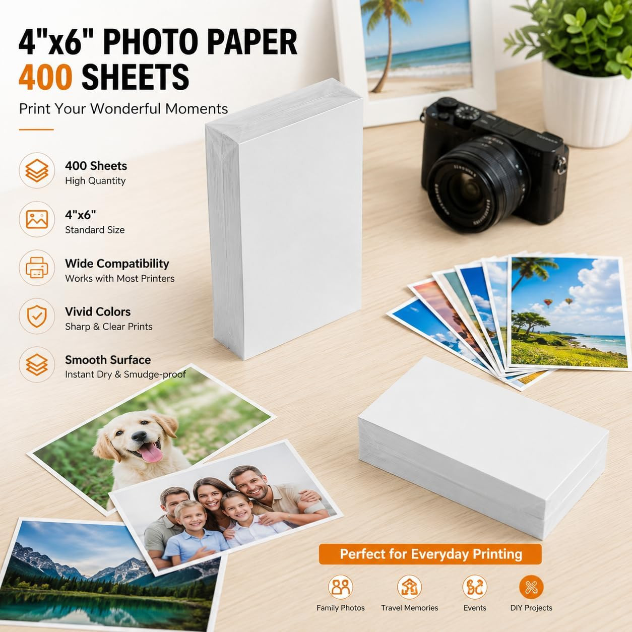 400 Sheets 4X6 Photo Paper Glossy 180Gsm Premium Inkjet Printer Paper, 4″X 6″ Wa