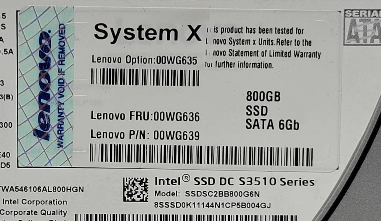 Lenovo Intel DC S3510 800GB 2.5″ SATA SSD SOLID STATE DRIVE 00WG639 97% HEALTH