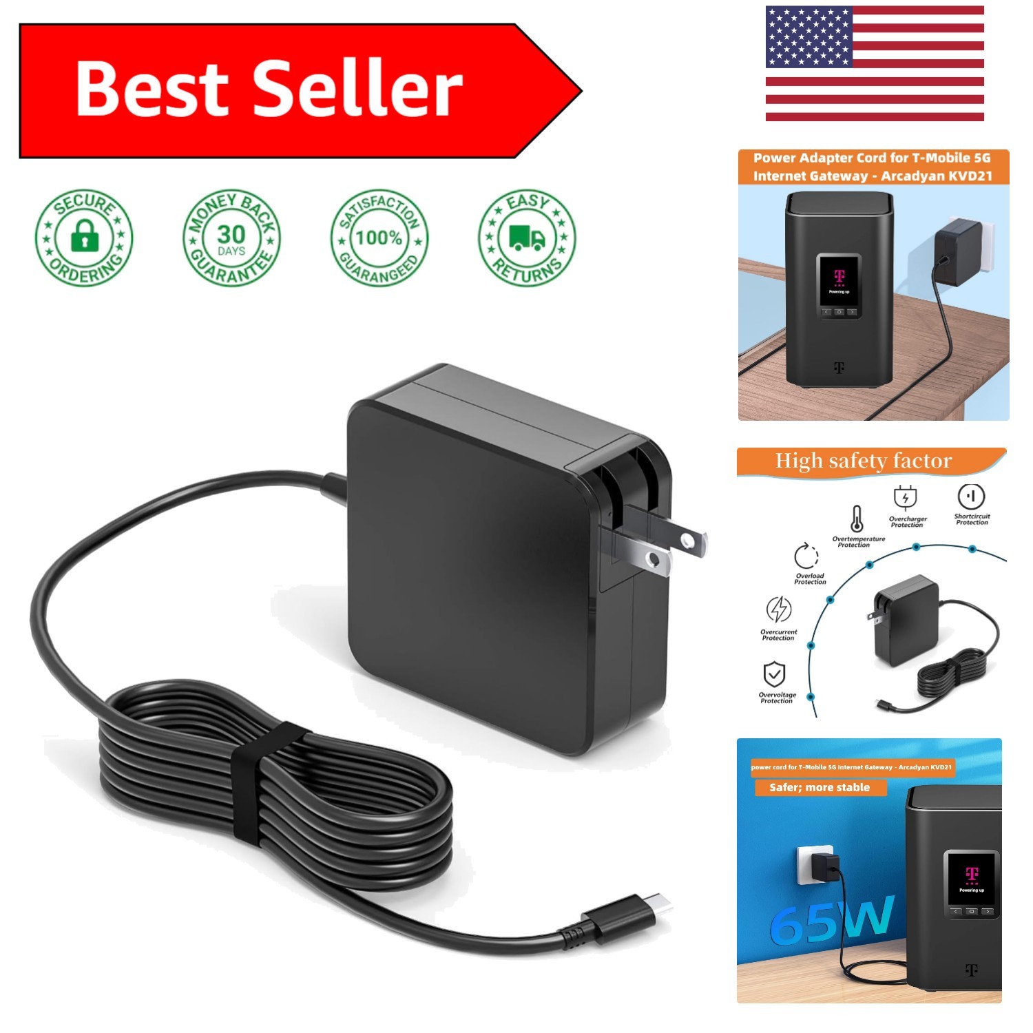 Advanced 65W Power Adapter for T-Mobile 5G Gateway – Arcadyan, Safe & Durable