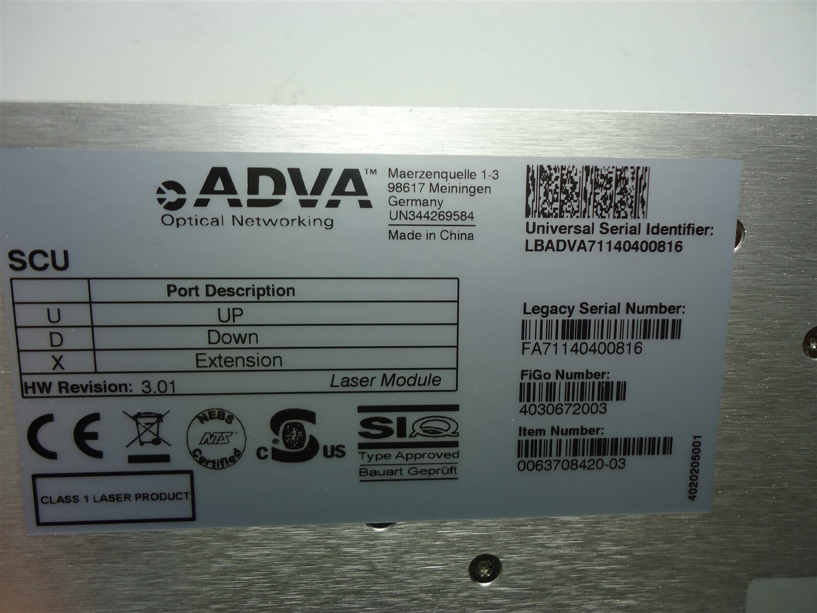 ADVA Optical SCU Shelf Control Unit for FSP 3000R7 0063708420-03 4030672003