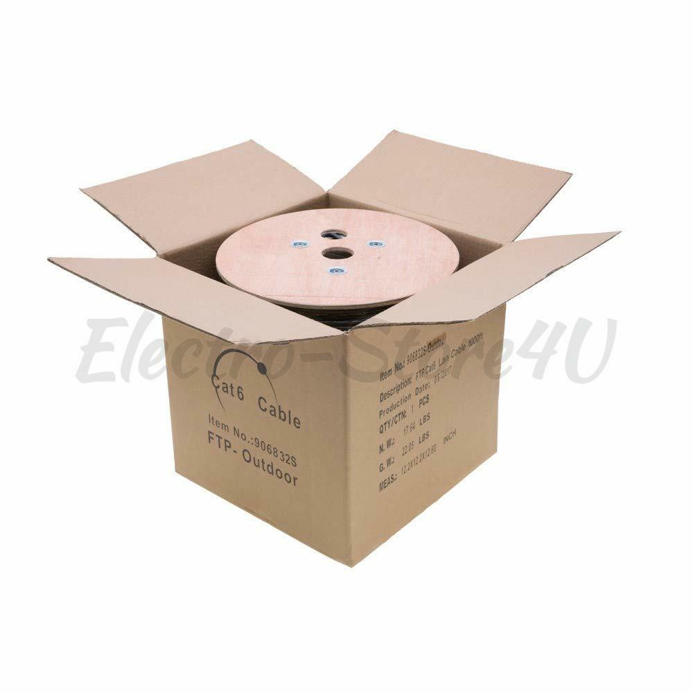 Shielded 1000ft Outdoor Cat6 Ethernet Cable FTP Solid Direct Burial Black UV