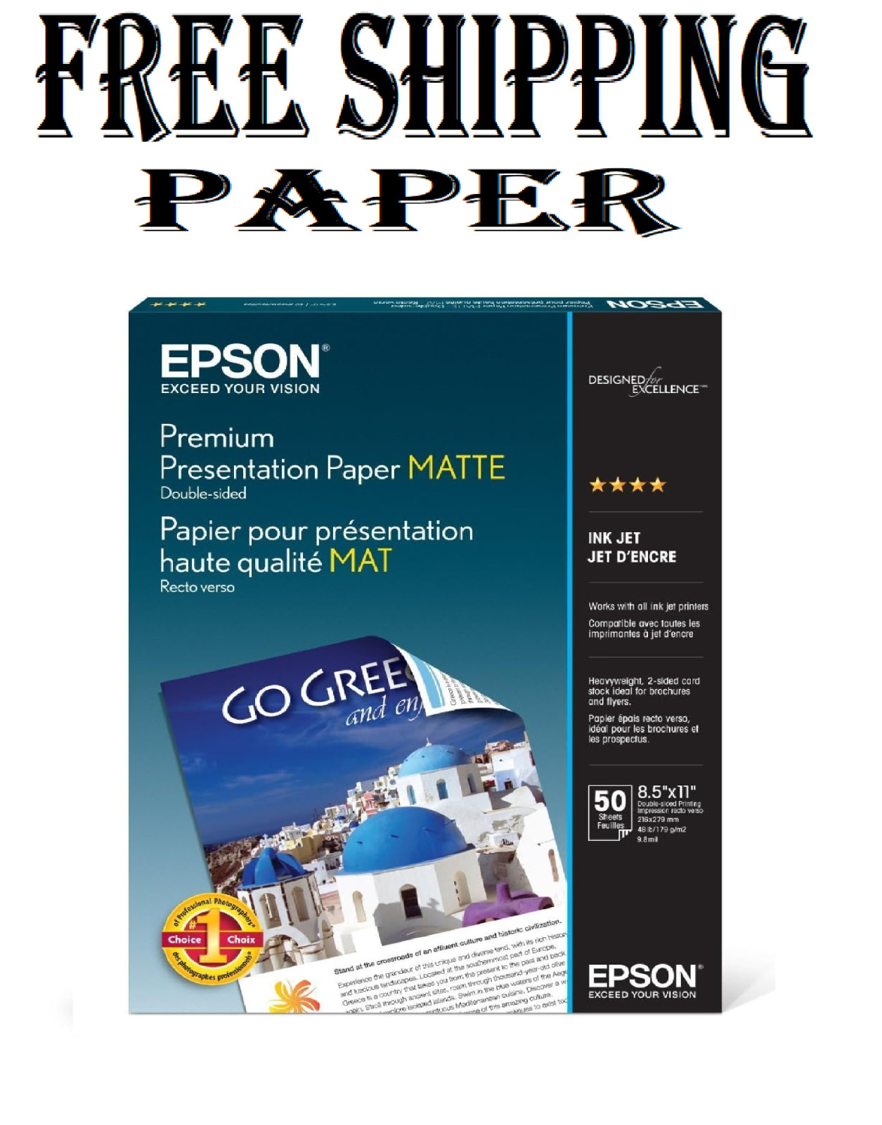 Epson Premium Presentation Paper MATTE (8.5×11 Inches, Double-sided, 50 Sheets)