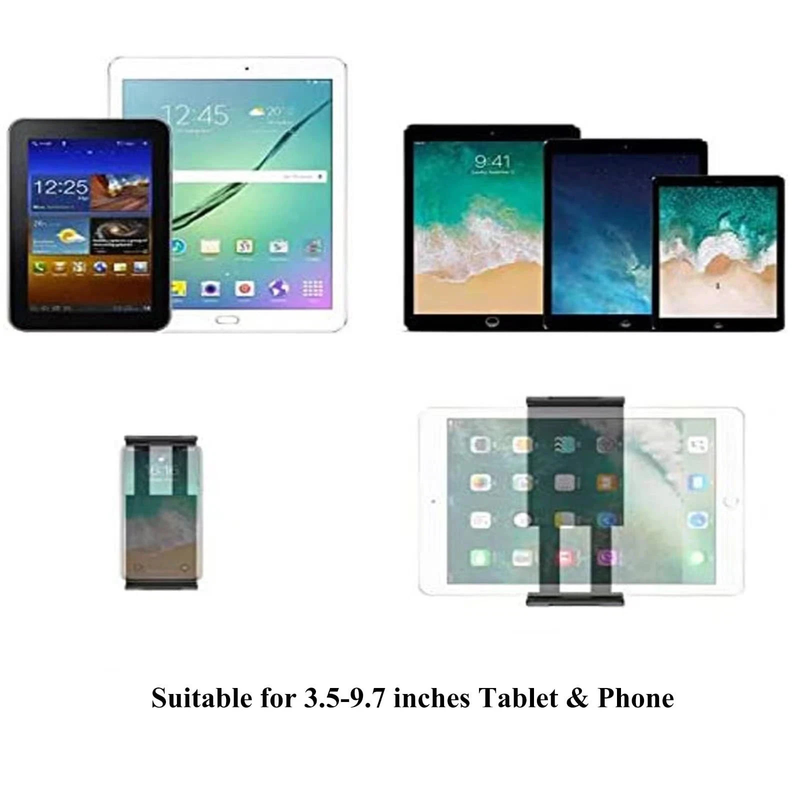 Tablet Floor Stand with Gooseneck, 360° Rotation for 3.5-9.7″ Devices, Black