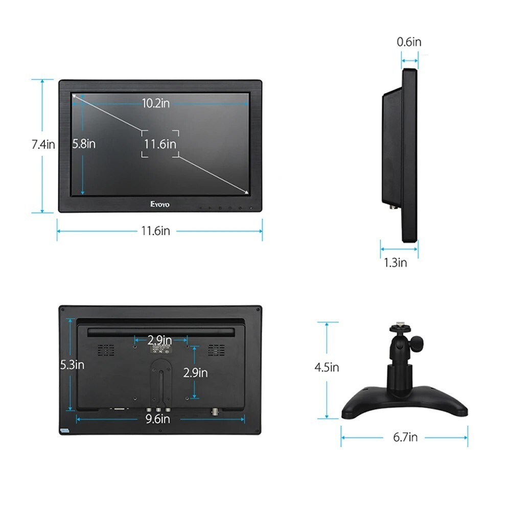 Portable Eyoyo 11.6″ HD Monitor 1366×768 HDMI VGA BNC AV for PC/Security/Game