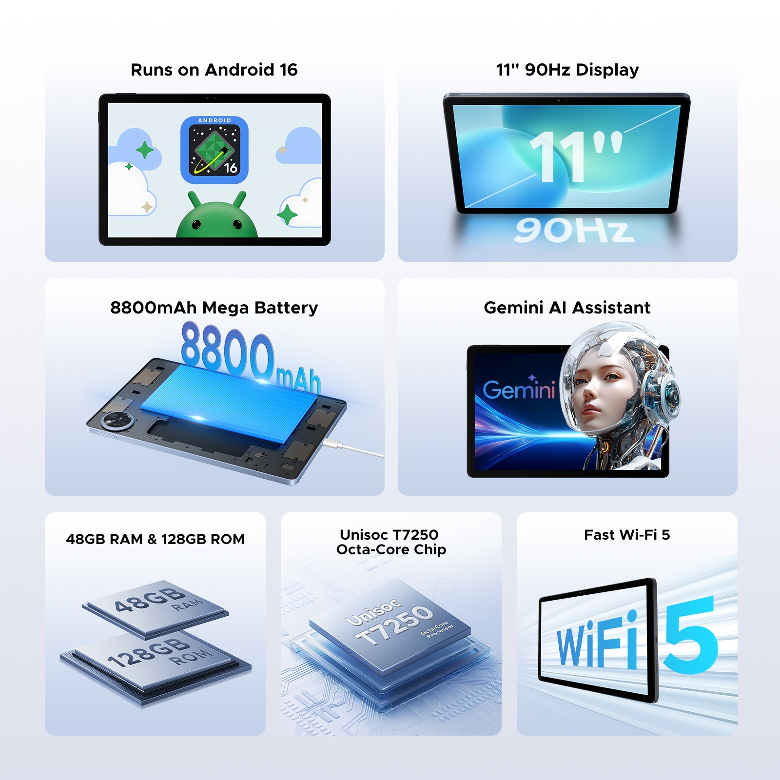 AORLYM P11 Android 16 Tablet 11 Inch 48GB+128GB 8800mAh 5G WiFi Widevine L1 AI