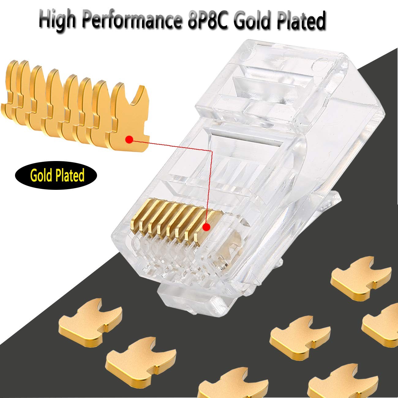 Rj45 23awg Cat6a Cat6 Connector Gold Plated 8p8c Pass Through Ends Utp Network P