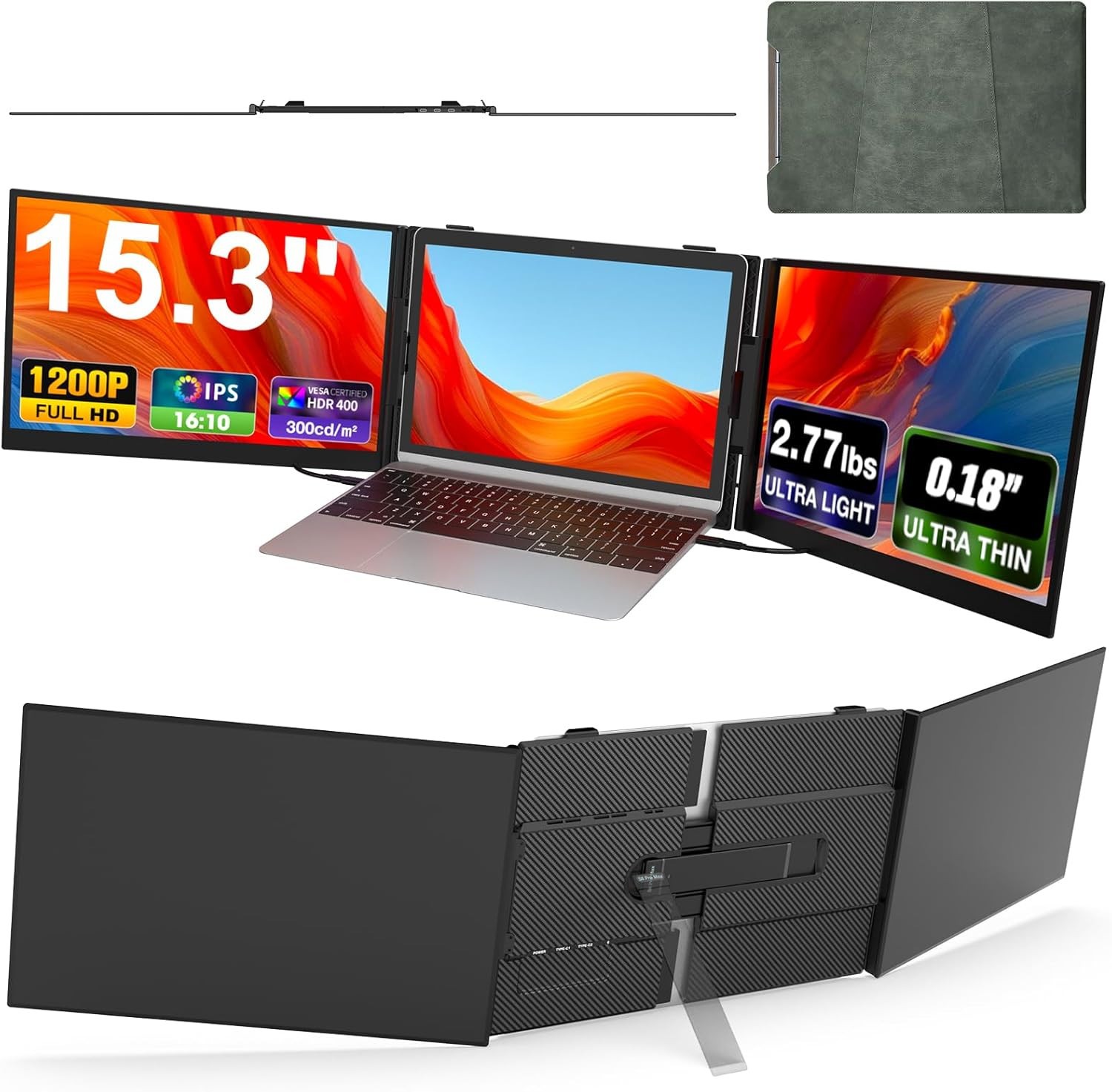 Laptop Screen Extender, Ultra-Thin 15.3″FHD 1200P 16:10 Portable Monitor for Lap