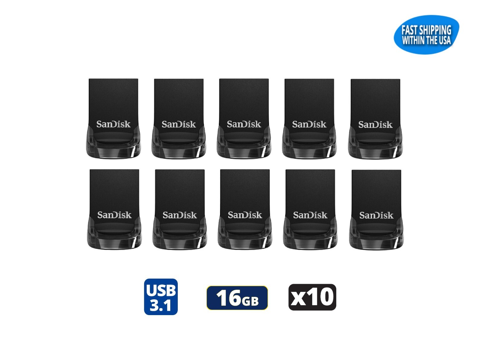Sandisk Ultra Fit 16GB USB 3.0 / 3.1 Flash Drive Thumb Drive Pen Drive (10 Pack)