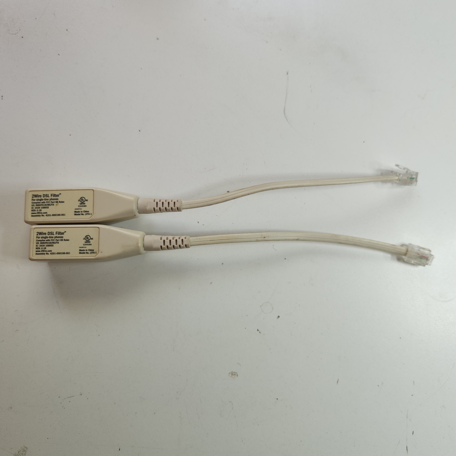 TWO (2) Inline DSL Phone Line Noise Filters LFT4-1 2Wire RJ-11 ADSL fax