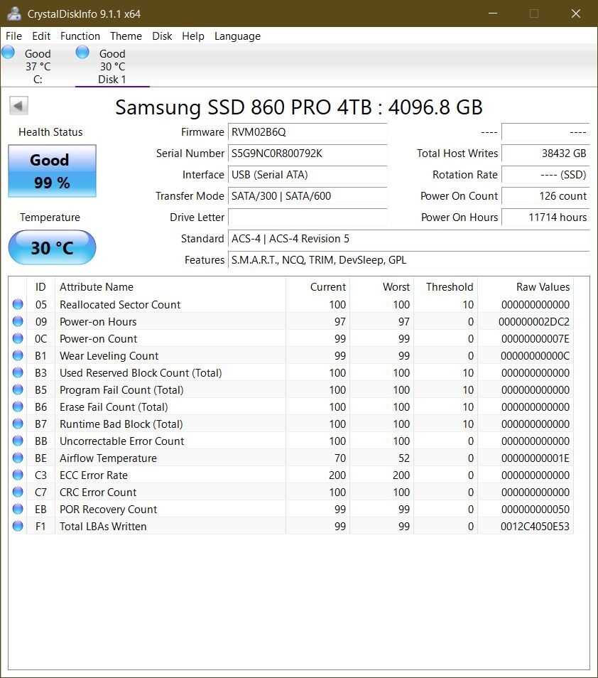 Samsung 860 Pro 4TB 3D V-NAND SSD (MZ-76P4T0) SATA III 6Gb/s 2.5″ 7mm