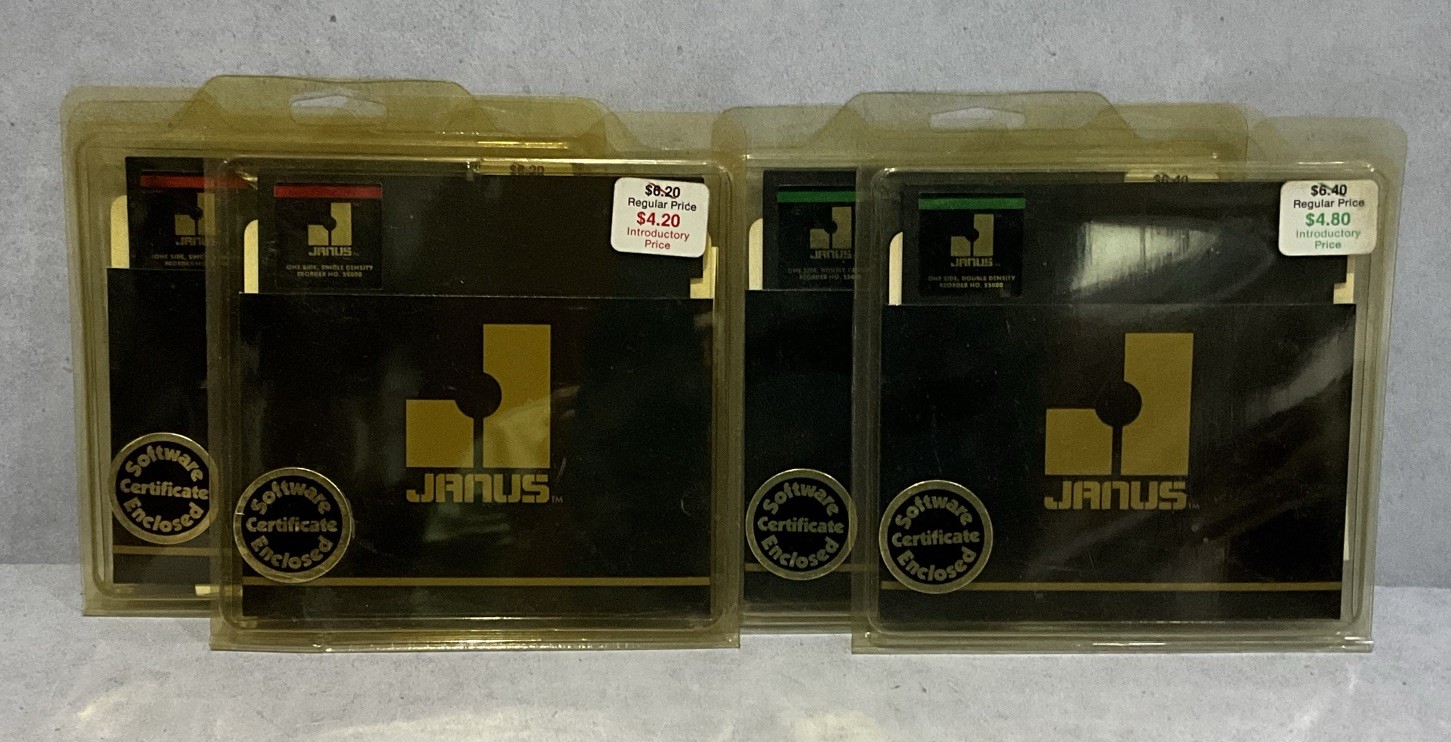 Vintage Janus 5.25 Floppy Disks Blank Sealed Packaging Lot of 4 Retro Computing