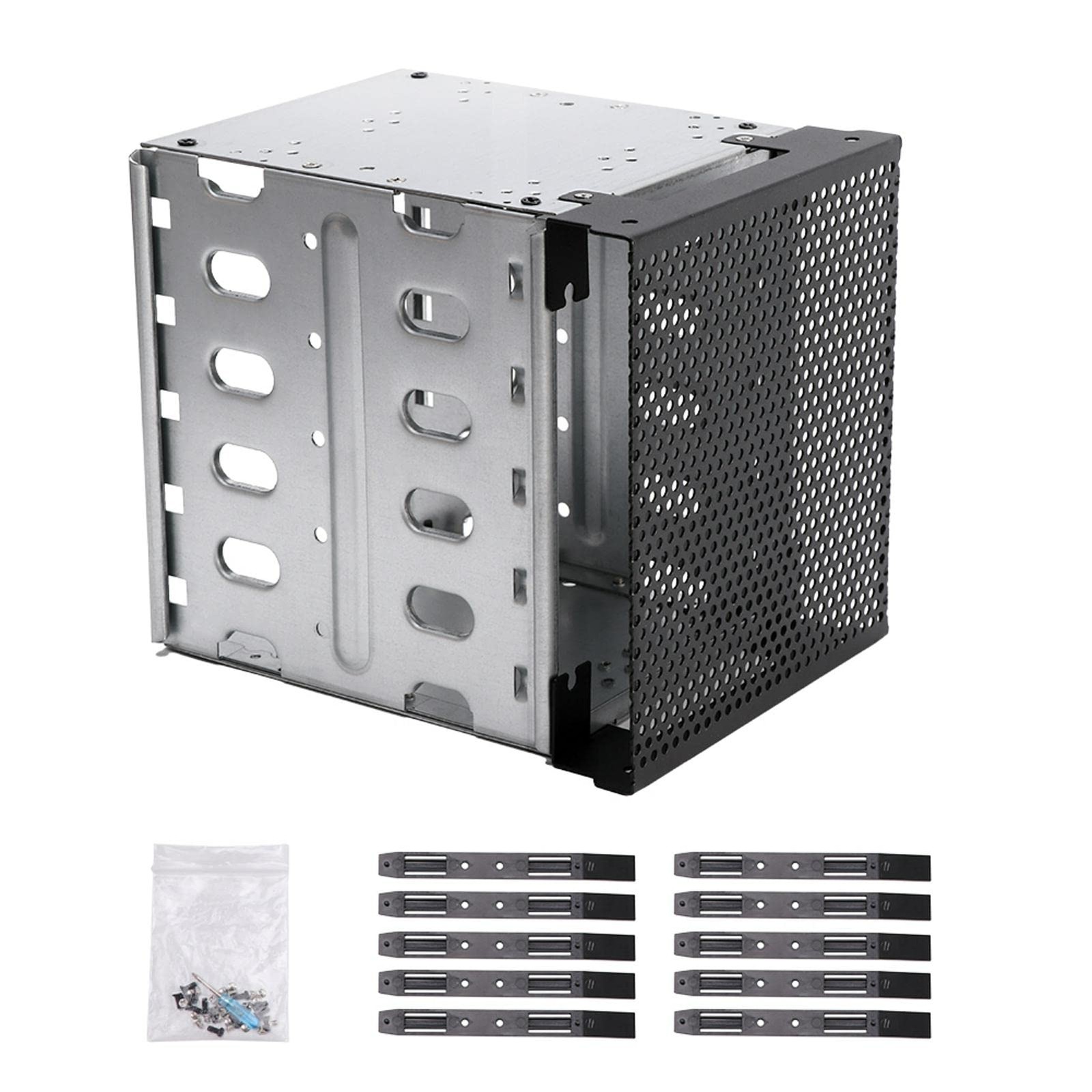 5 Bay 3.5 Hard Drive Cage Adapter Rack with Fan Space for 5.25 Inch Case